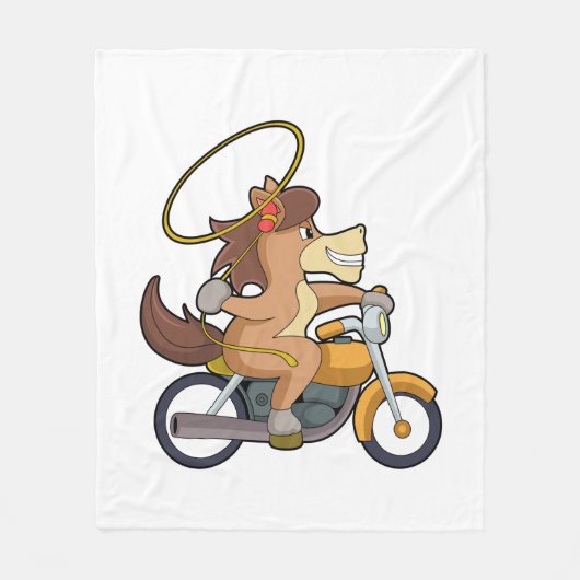 Pferd als Cowboy mit Lasso & Motorrad Fleecedecke (Vorderseite)