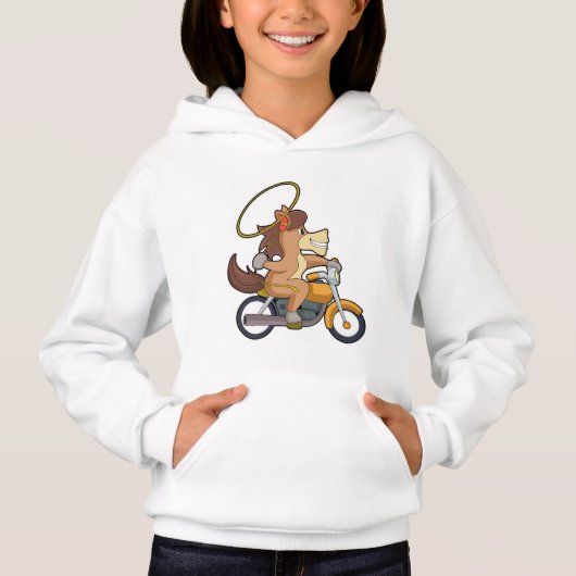 Pferd als Cowboy mit Lasso & Motorrad Hoodie (Vorderseite)