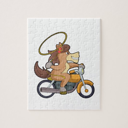 Pferd als Cowboy mit Lasso & Motorrad Puzzle (Vertikal)
