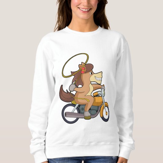 Pferd als Cowboy mit Lasso & Motorrad Sweatshirt (Vorderseite)