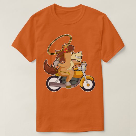 Pferd als Cowboy mit Lasso Motorrad T-Shirt (Design vorne)