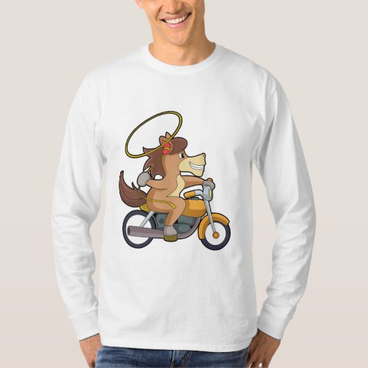 Pferd als Cowboy mit Lasso & Motorrad T-Shirt (Vorderseite)