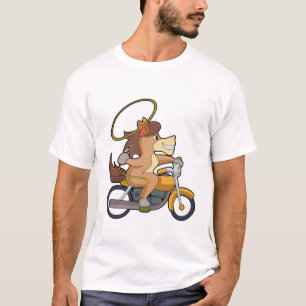 Pferd als Cowboy mit Lasso & Motorrad T-Shirt