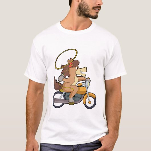 Pferd als Cowboy mit Lasso & Motorrad T-Shirt (Vorderseite)