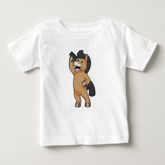 Pferd als Friseur mit Kamm Baby T-shirt (Vorderseite)