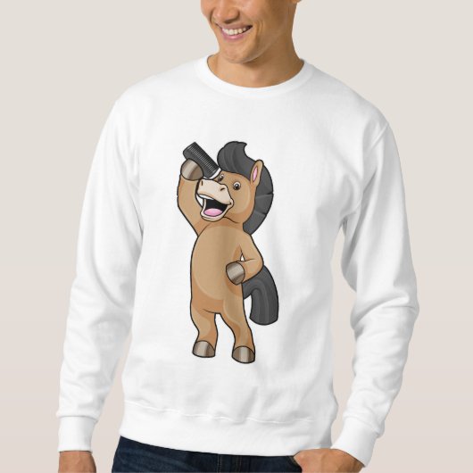 Pferd als Friseur mit Kamm Sweatshirt (Vorderseite)