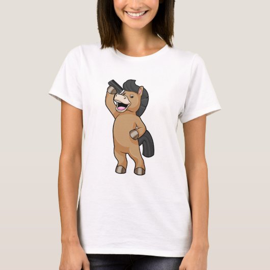 Pferd als Friseur mit Kamm T-Shirt (Vorderseite)