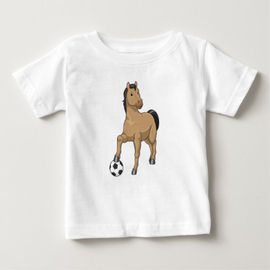 Pferd als Fußballspieler mit Fußball Baby T-shirt (Vorderseite)