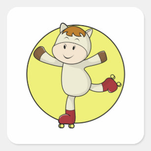 Pferd als Inline Skater & Inline Skate Quadratischer Aufkleber