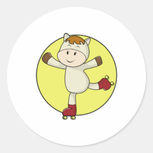 Pferd als Inline Skater & Inline Skate Runder Aufkleber