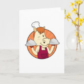 Pferd als Koch mit Servierplatten Karte (Gelbe Blume)