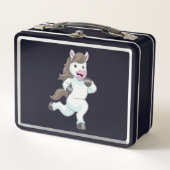 Pferd als Runner beim Laufen Metall Brotdose (Vorderseite)