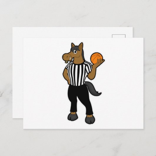 Pferd als Schiedsrichter mit Basketball & Pfeifen Postkarte (Vorne/Hinten)