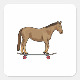 Pferd als Skater auf Skateboard Quadratischer Aufkleber