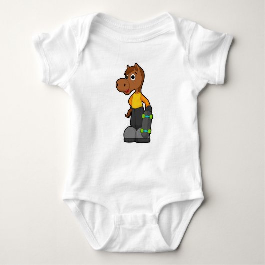 Pferd als Skater mit Skateboard Baby Strampler (Vorderseite)