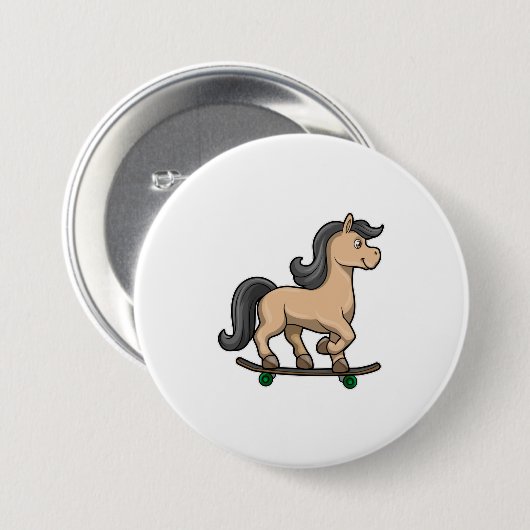 Pferd als Skater mit Skateboard Button (Vorne & Hinten)