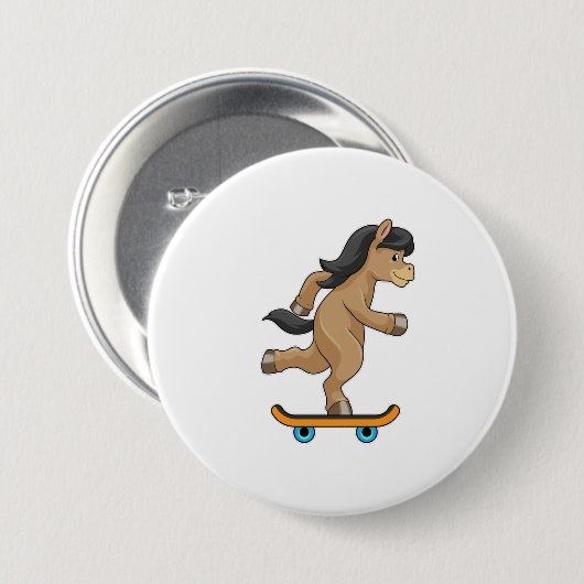 Pferd als Skater mit Skateboard Button (Vorne & Hinten)