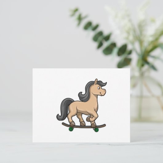 Pferd als Skater mit Skateboard Postkarte (Stehend Vorderseite)