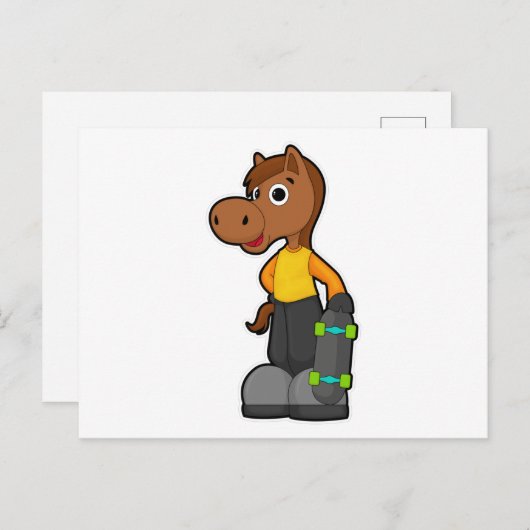 Pferd als Skater mit Skateboard Postkarte (Vorne/Hinten)