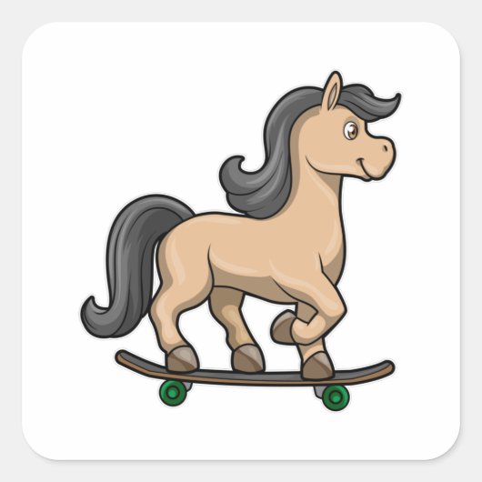 Pferd als Skater mit Skateboard Quadratischer Aufkleber (Vorderseite)