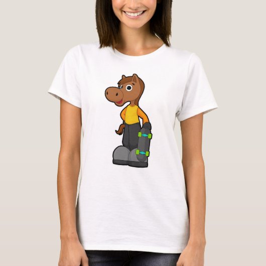 Pferd als Skater mit Skateboard T-Shirt (Vorderseite)