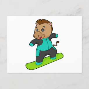 Pferd als Snowboarder mit Snowboard Postkarte