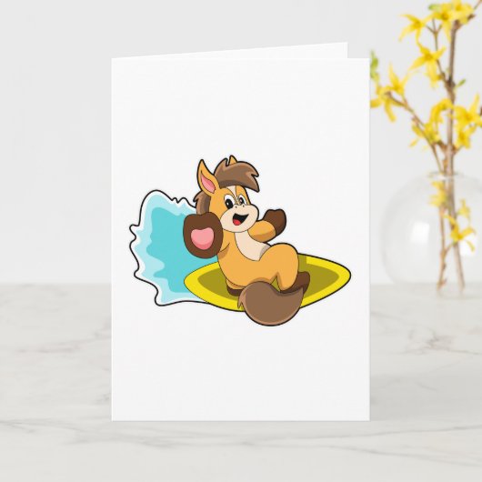 Pferd als Surfer mit Surfbrett Karte (Gelbe Blume)
