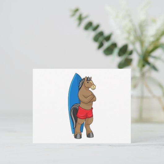 Pferd als Surfer mit Surfbrett Postkarte (Stehend Vorderseite)