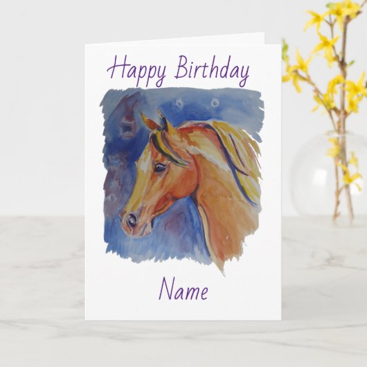 Pferd am Blue Birthday Karte (Gelbe Blume)