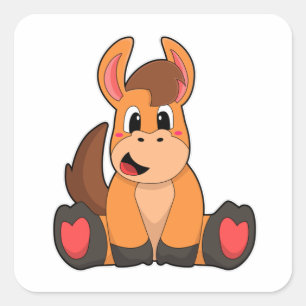 Pferd am Sitzen Quadratischer Aufkleber