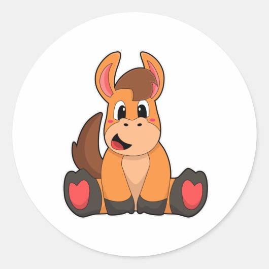Pferd am Sitzen Runder Aufkleber (Vorderseite)