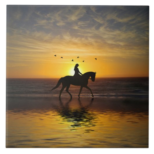Pferd am Strand bei Sunset Riding Fliese (Vorderseite)