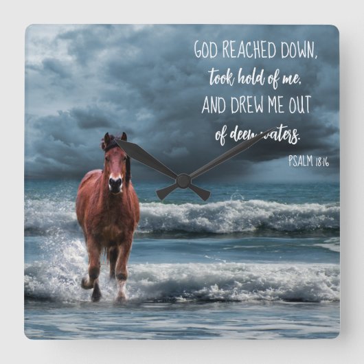 Pferd am Strand Inspiration Gott erreichte unten Quadratische Wanduhr (Vorderseite)