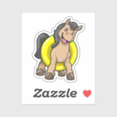 Pferd am Strand mit Schwimmring Aufkleber (Blatt)