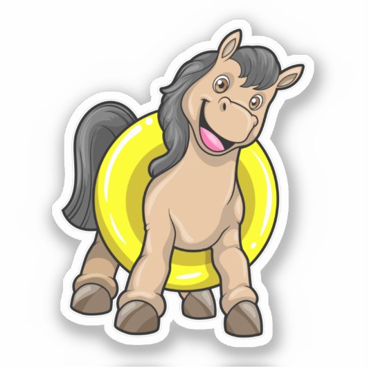 Pferd am Strand mit Schwimmring Aufkleber (Vorderseite)