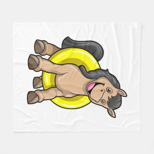 Pferd am Strand mit Schwimmring Fleecedecke (Vorderseite (Horizontal))