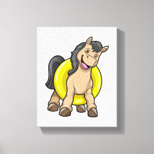 Pferd am Strand mit Schwimmring Leinwanddruck