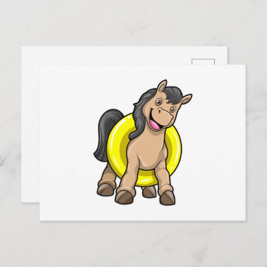 Pferd am Strand mit Schwimmring Postkarte (Vorne/Hinten)