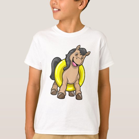 Pferd am Strand mit Schwimmring T-Shirt (Vorderseite)