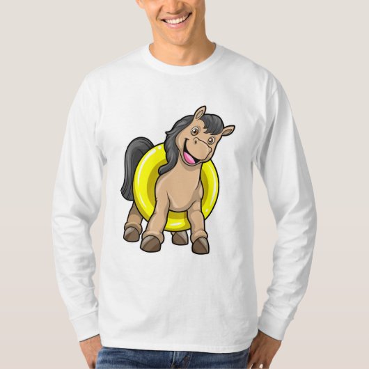Pferd am Strand mit Schwimmring T-Shirt (Vorderseite)