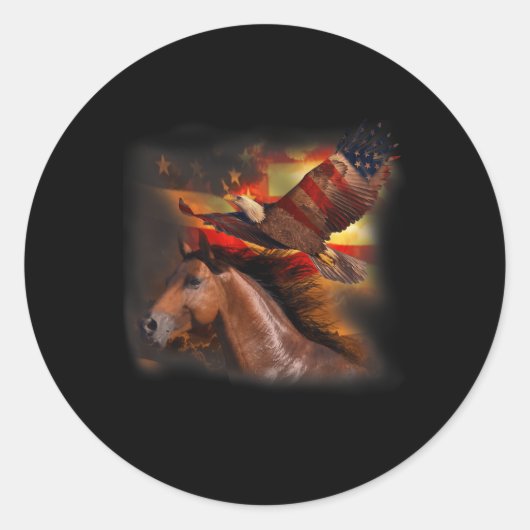 Pferd American Flag Wings Eagle Proud Patriotic 4t Runder Aufkleber (Vorderseite)