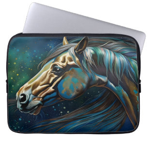 Pferd Aquamarin blaugrün braun Laptopschutzhülle