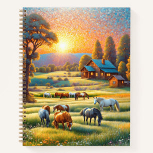 Pferd auf Bauernhof Wildblumenwiese Notizblock