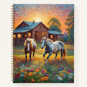 Pferd auf Bauernhof Wildblumenwiese Notizblock