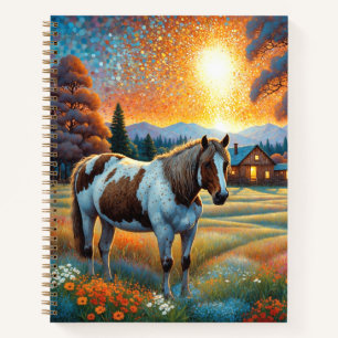 Pferd auf Bauernhof Wildblumenwiese Notizblock