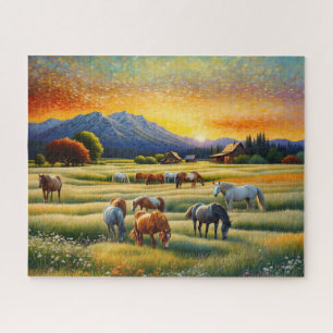 Pferd auf Bauernhof Wildblumenwiese Puzzle
