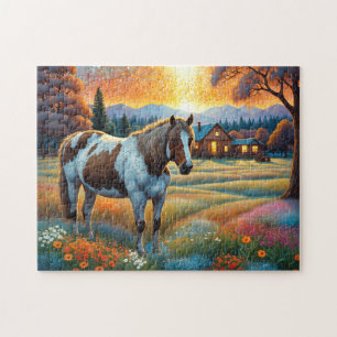 Pferd auf Bauernhof Wildblumenwiese Puzzle