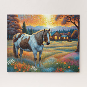 Pferd auf Bauernhof Wildblumenwiese Puzzle