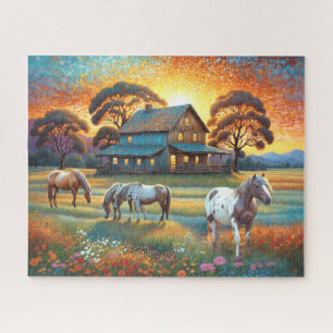 Pferd auf Bauernhof Wildblumenwiese Puzzle