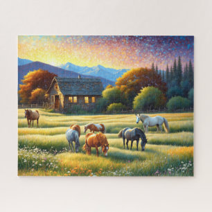 Pferd auf Bauernhof Wildblumenwiese Puzzle